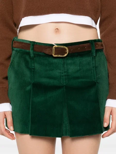 Fusta plisata Miu Miu de catifea cord plisată verde