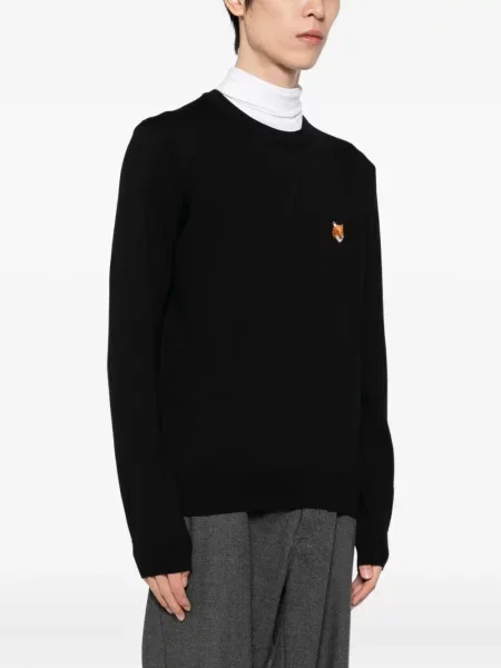 Pulover Maison Kitsune cu broderie negru