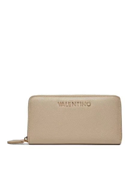 Lniany portfel Valentino beżowy