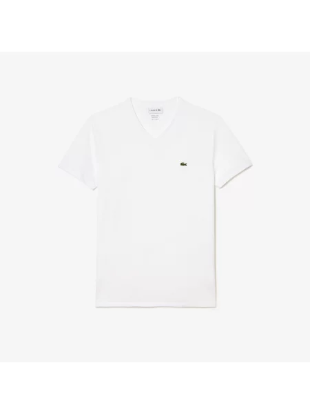 Lacoste T-Shirt Z Dekoltem W Kształcie Literyz Dżerseju Z Bawełny Pima biała