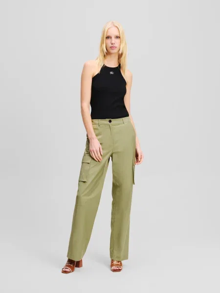 Karl Lagerfeld pantaloni femei drept medium waist verde