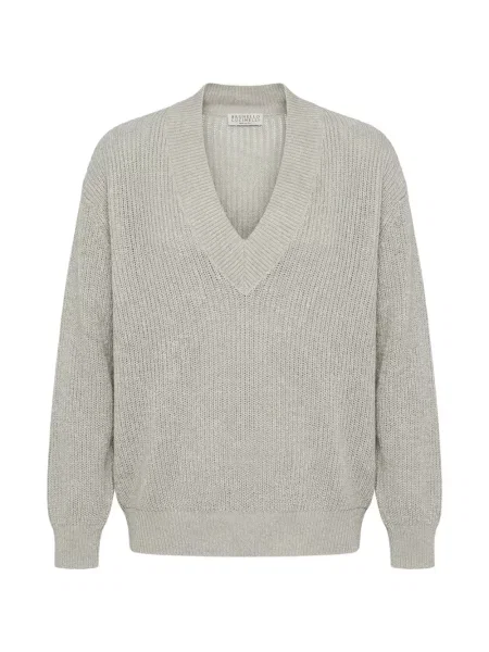 Pulover Brunello Cucinelli cu decolteu în V gri