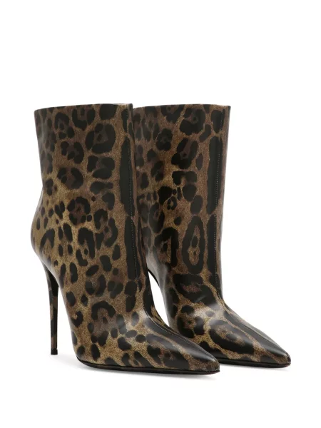 Iš natūralios odos raštuotos auliniai batai Dolce & Gabbana leopardinės ruda