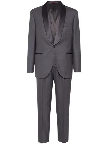 Vlněný oblekový jednořadý oblek Brunello Cucinelli šedý