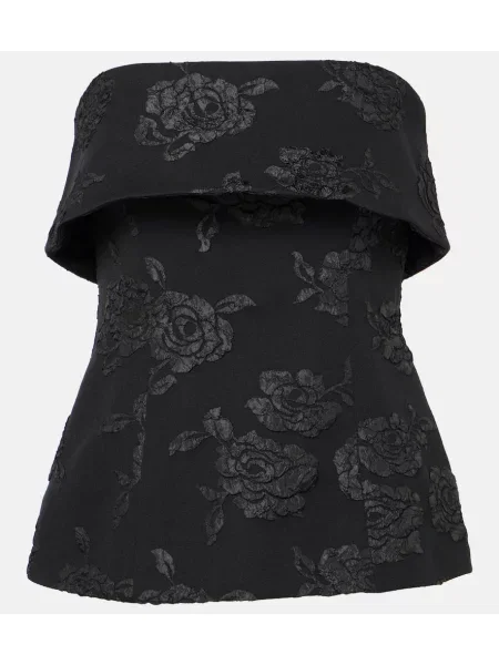 Top Rotate cu model floral din jacard negru