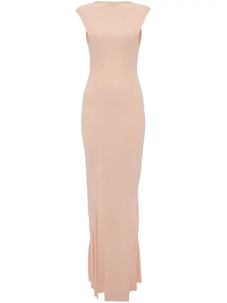 Rochie maxi Victoria Beckham fără mâneci plisată de costum roz
