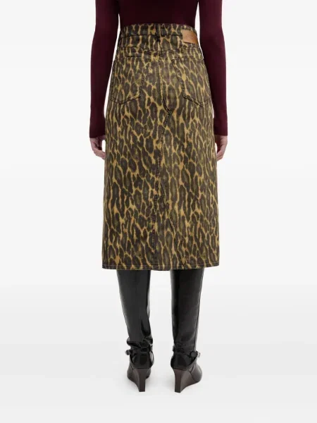 Spódnica midi Ganni z nadrukiem do kolan brązowa