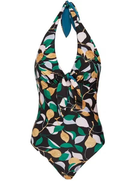 Bikini La Doublej z nadrukiem dwustronny z dekoltem halter żółty