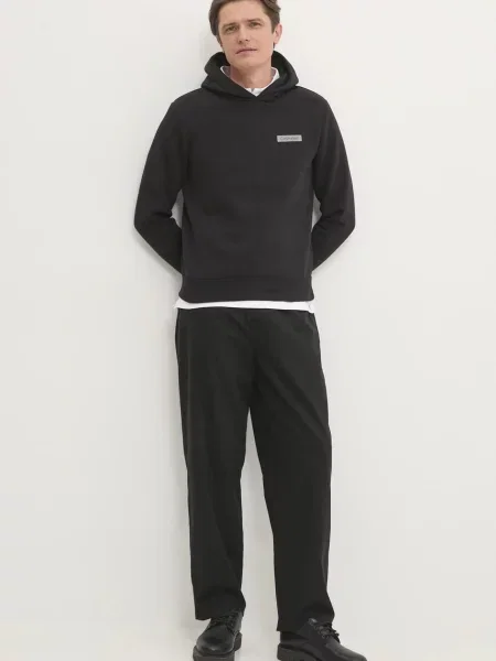 Calvin Klein bluza z kapturem z nadrukiem czarny