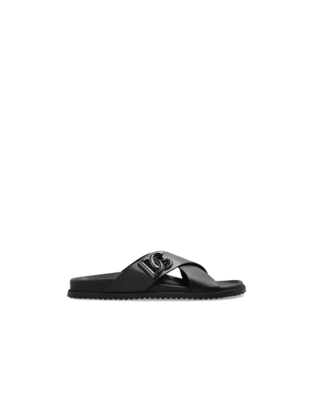 Klapki Dolce And Gabbana skórzane czarne
