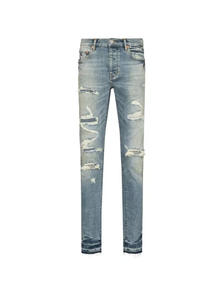 Skinny jeansy skinny Purple Brand z przetarciami niebieskie