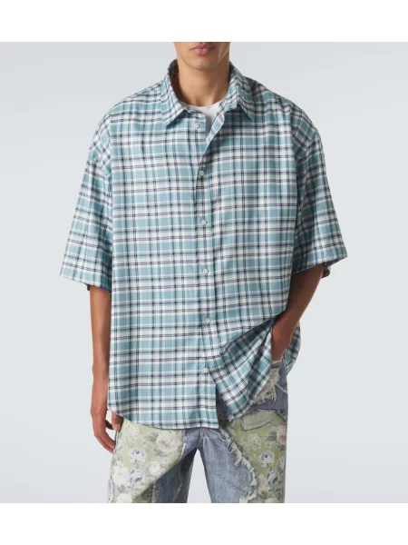 Flanel srajca Acne Studios s karirastim vzorcem modra