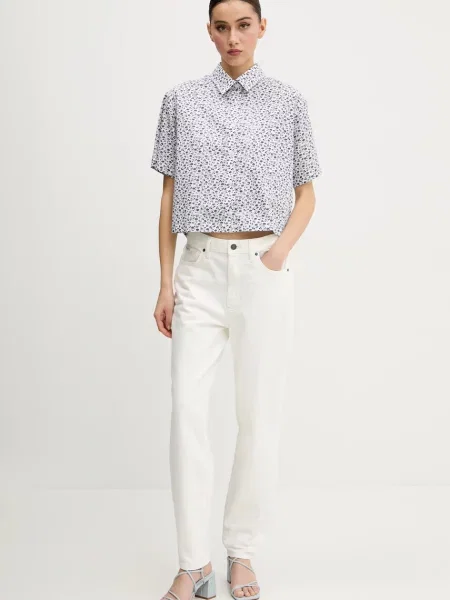 Guess Jeans koszula relaxed z kołnierzykiem klasycznym biały