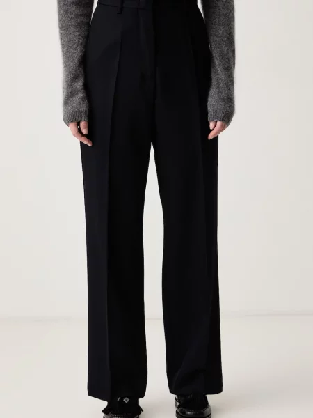 Weekend Max Mara spodnie straight wełniane WKSFENICE granatowe