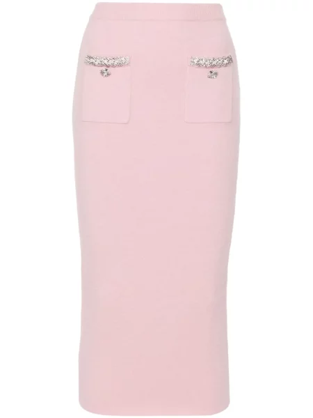 Fustă midi Self-portrait tricotate până la genunchi roz