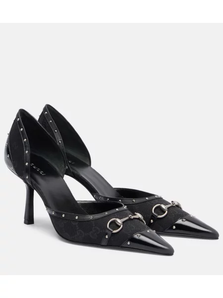 Pantofi cu toc Gucci din canvas negru