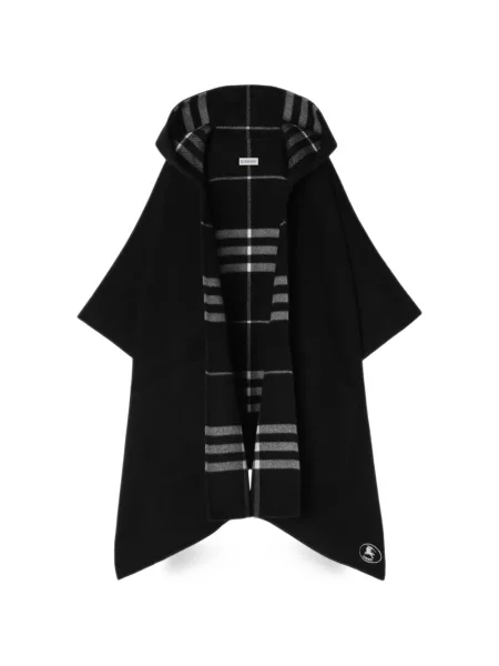 Geacă Burberry din cașmir în carouri cu glugă negru