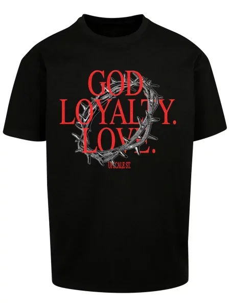 MT Upscale Póló God Loyalty Love szürke / piros fekete