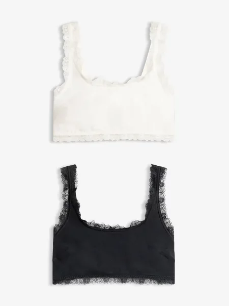 Biustonosz bustier z bawełny organicznej z koronką 2 szt. czarny