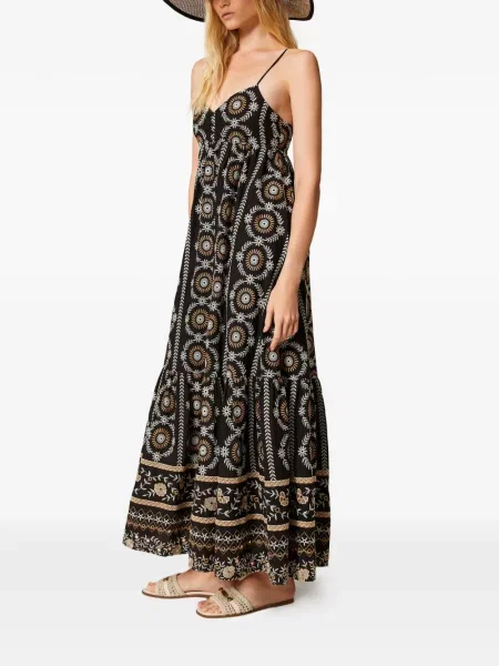 Rochie maxi Twinset cu broderie de costum negru