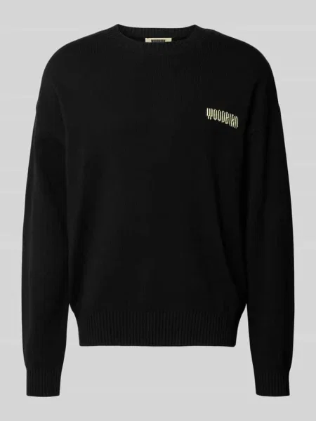Sweter z dzianiny z prążkowanymi wykończeniami model ‘Kurt’ Woodbird czarny