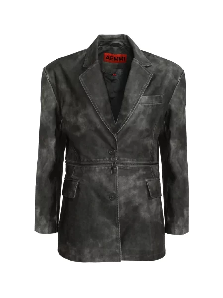 AEMMI Sako WASHED VEGAN LEATHER BLAZER tamo siva