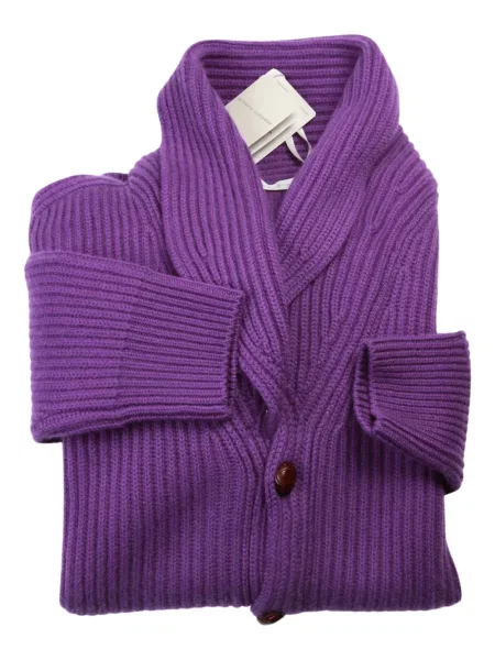 Kardigan Manrico Cashmere z kaszmiru prążkowany fioletowy