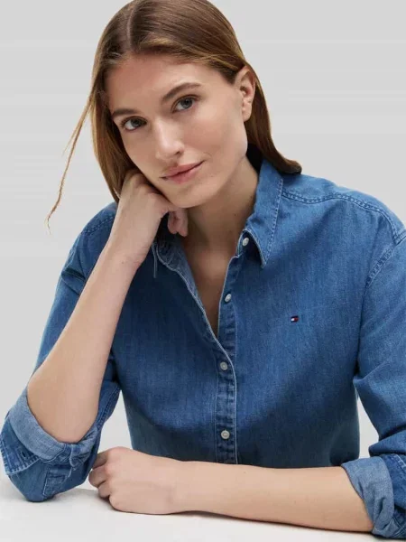 Koszula jeansowa o pudełkowym kroju z czystej bawełny Tommy Hilfiger błękitna