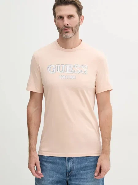 Тениска Guess с принт оранжево