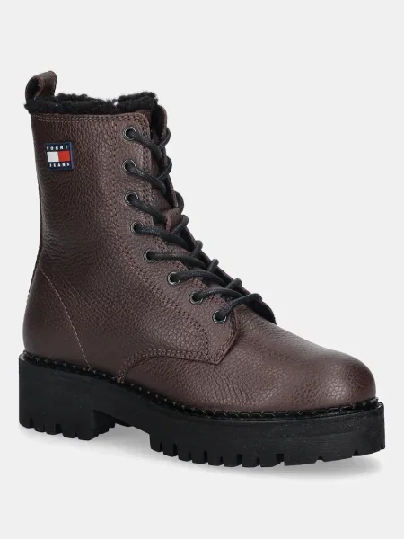 Tommy Jeans cizme de piele TJW URBAN LACEUP BOOT WL maro