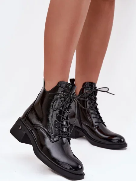 Lakované kozačky Vinceza na platformě černé