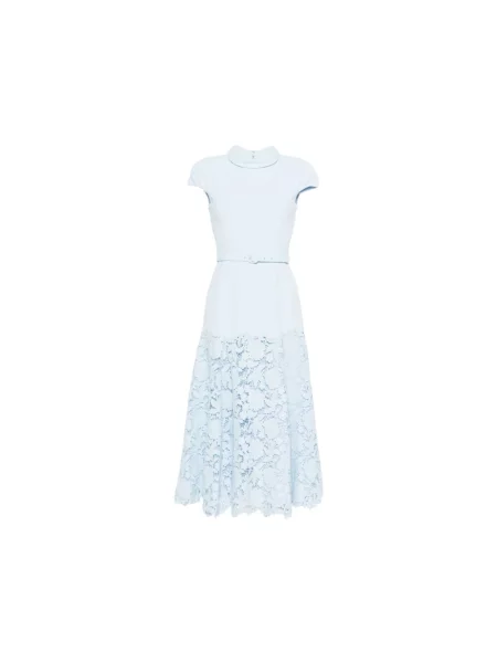 Sukienka midi Self-portrait w kwiatki z krepy niebieska