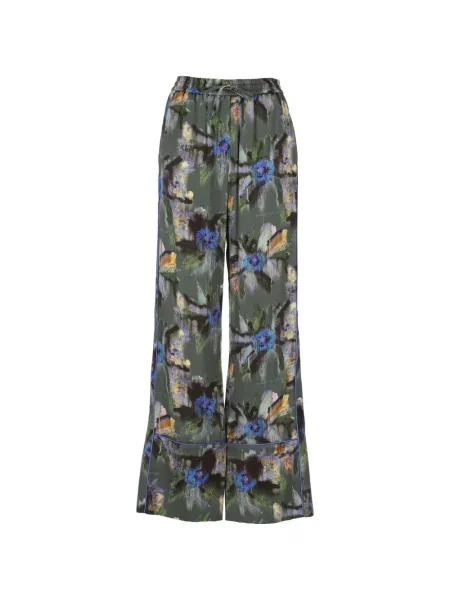 Pantaloni Off-white cu model floral cu imagine alb