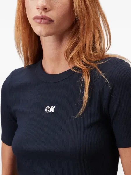 Тениска Calvin Klein с автограф синьо