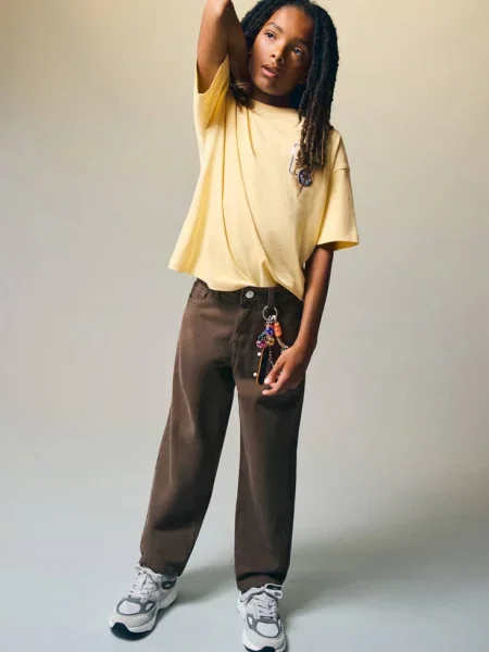 Dżinsy straight fit Dzieci 12 MANGO KIDS brązowy