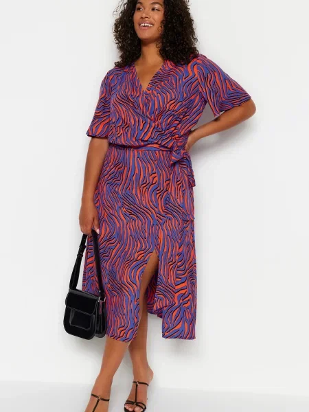 Fustă Trendyol tricotate cu imagine cu imprimeu animal print albastru