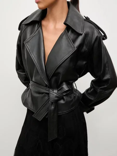 Answear.LAB kurtka skórzana przejściowa oversize czarny