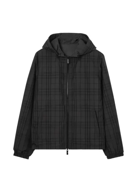 Geacă Burberry în carouri cu glugă gri