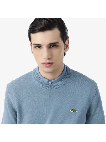 Lacoste Jednokolorowy Sweter Z Okrągłym Dekoltem niebieski