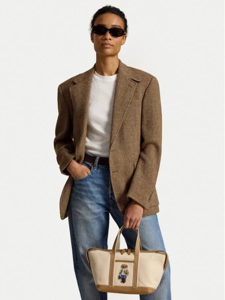Polo Ralph Lauren torebka shopper z bawełną beżowa