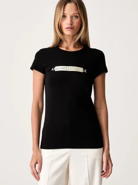 ARMANI EXCHANGE Tricou roz alb negru