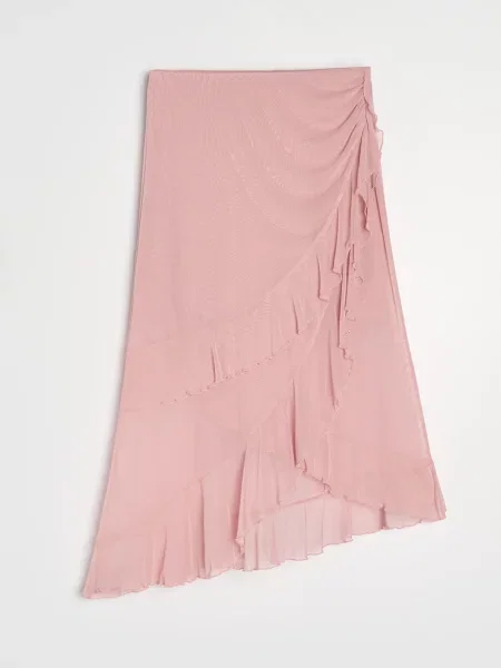 Асиметрична міді-спідниця з воланами рожевий
