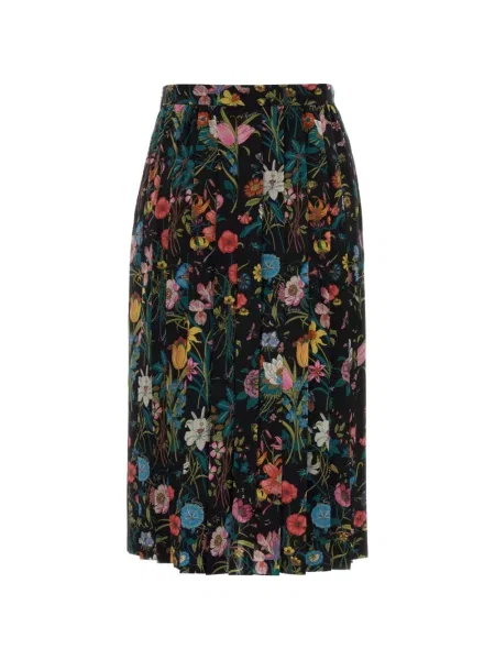 Fustă midi Gucci cu model floral cu imagine negru