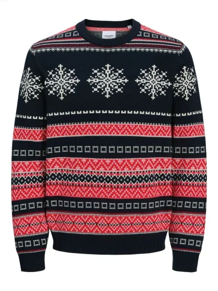 JACK & JONES Svetr JJXMAS NOEL noční modrá / červená bílá