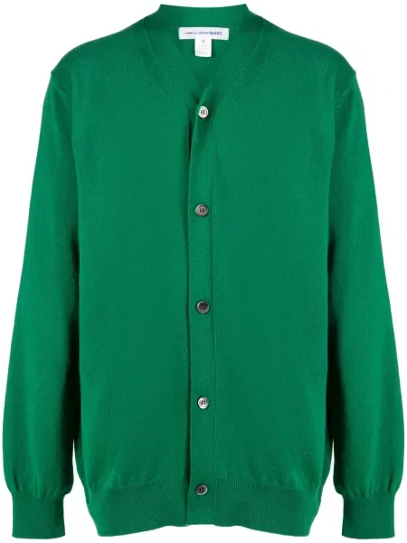 Vuneni kardigan Comme Des Garçons Shirt s V-izrezom zelena