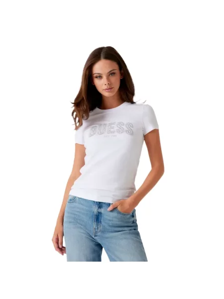 T-shirt z wyhaftowanym logo Guess biała