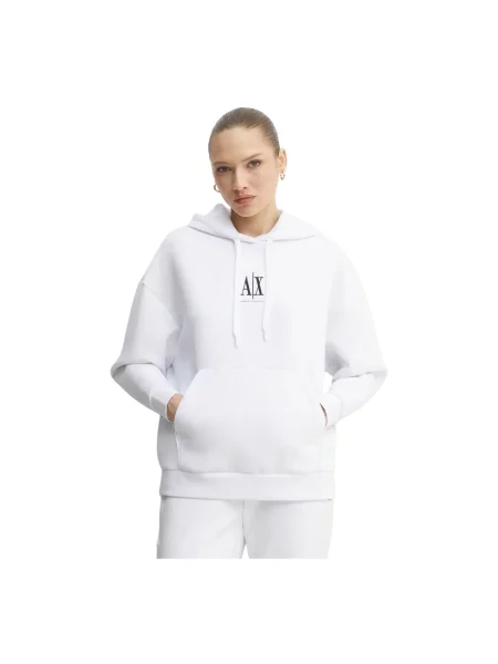 Armani Exchange bluza z kapturem z aplikacją biały