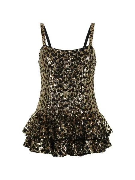 Salopetă Valentino Garavani cu model leopard cu volane negru