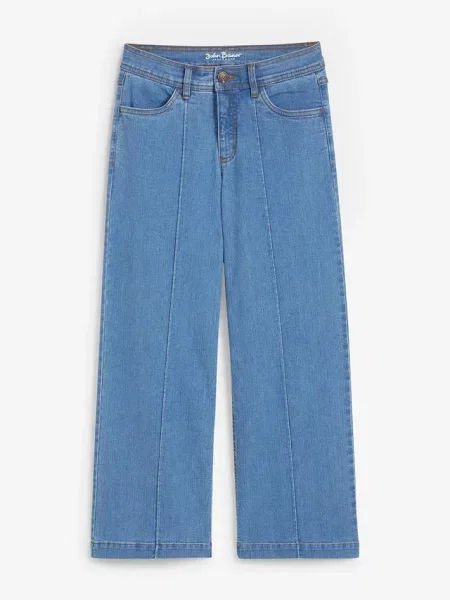 Jeansy wide leg średni stan o skróconej długości niebieskie