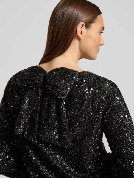 Bluzka o kroju regular fit z długim rękawem i cekinowym obszyciem model ‘NAJA’ Vero Moda czarna